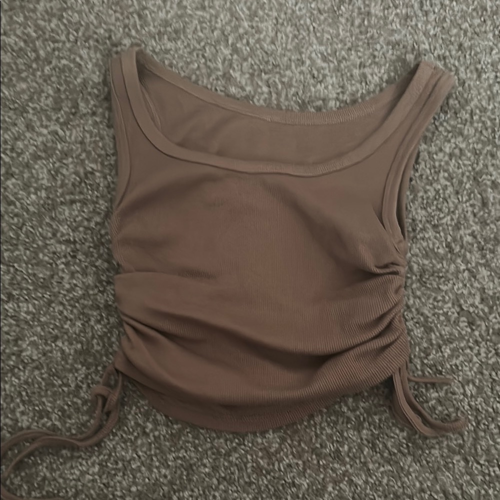 SHEIN Brown Ruched Tie Front Crop Tank Top